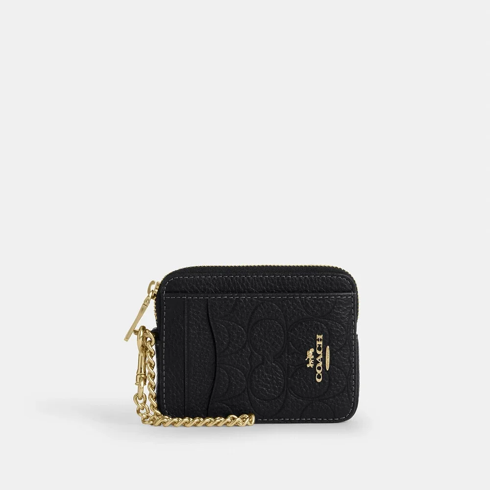 NWT Coach Outlet Zip Card Case In Signature Leather-Black